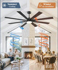 72 Inch Ceiling Fan With Lights And Remote installed in spacious living area, showing dual-sided reversible blades for seasonal use.