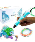 3D Printing Pen With Display And Starter PLA, Stencil Book Plus Project Guide, in use creating a colorful 3D sculpture.