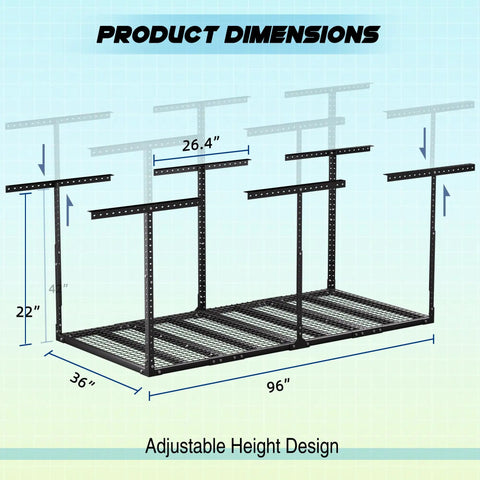 3X8 Ft Overhead Garage Storage Rack With Adjustable Drop Ceiling Hang Shelf Heavy Duty Metal Grid Holder For 600 Lbs Black Real Deal Top Shelf Storage Solution