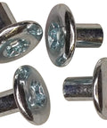 Top Shelf 5/16 Inch T55 Torx Barrel Nuts 4 Pack Zinc Coated Dome Cap Fasteners shown from top angle for secure trailer use.