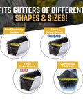 4 Pack Downspout Guards For 5 Inch Gutters, 18 Inch Long, showing fit for various gutter sizes, easy install, debris blocker