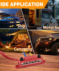 Heavy Duty 250A Power Distribution Block Pair With Thick Copper Busbar Terminal Strips For 12V Marine Boat Truck Car Audio Systems shown in diverse applications.