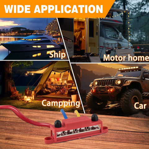 No Sweat Heavy Duty 12 Volt Power Distribution Bus Bar Terminal Block for Ship, Motor Home, Camping, and Car Wiring.