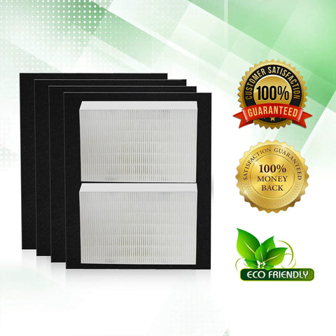 Premium Replacement Filters Bundle For Honeywell HPA Series Air Purifiers Featuring 2 HEPA Filters And 4 Activated Carbon Prefilters HRF R2 Compatible For HPA200 HPA204 HPA250B displayed with eco-friendly label and satisfaction guarantees