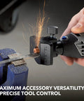 All Purpose Corded Variable Speed Rotary Tool Kit with 6 Speeds cutting metal with sparks flying