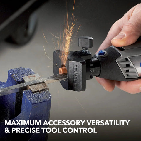 All Purpose Corded Variable Speed Rotary Tool Kit with 6 Speeds cutting metal with sparks flying