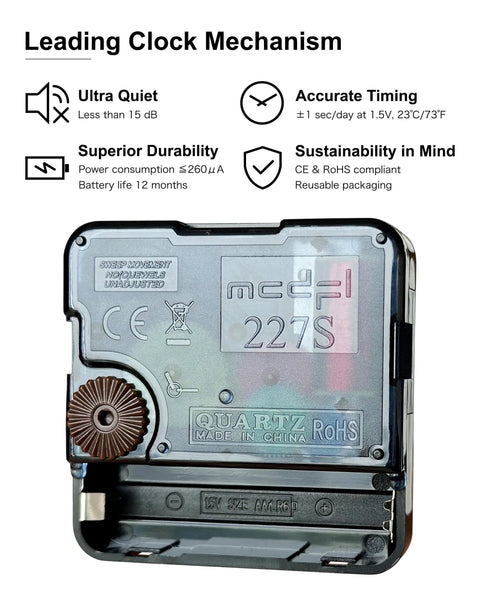 Back view of quartz mechanism from Gold Clock Hands And Quartz Movement Kit For DIY Wall Clocks, modern design and durable features.