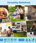 Versatile portable toilet for adults foldable camping toilet with lid and paper holder in use at beach, RV, and outdoor settings.