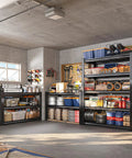 72 Inch Beefy Heavy Duty Garage Shelving Unit With Adjustable Metal Shelves For Basement Storage, Ultra Strong Steel Frame, Reinforced Uprights, Easy Assembly, Crazy High Load Capacity For Tools And Gear, black garage shelves with tools
