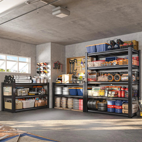 72 Inch Beefy Heavy Duty Garage Shelving Unit With Adjustable Metal Shelves For Basement Storage, Ultra Strong Steel Frame, Reinforced Uprights, Easy Assembly, Crazy High Load Capacity For Tools And Gear, black garage shelves with tools