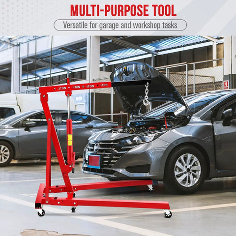 Heavy Hit 2 Ton Hydraulic Engine Hoist With Roll Away Casters And Adjustable Telescopic Boom Foldable Cherry Picker Shop Rig near car engine.