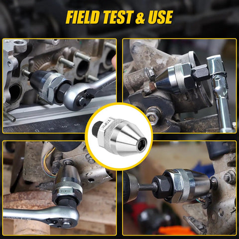 Heavy Duty Cr Mo Steel Stud Extractor Set With 1/4 And 3/8 Drive yanking stripped bolts in action during field test.