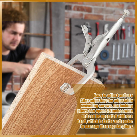 10 Piece Locking C Clamp Set With Adjustable Pliers For Welding, Regular Tip And Swivel Pad, Heavy Duty Pro Grade Tool For Shop Or Home Projects, Farm Or Auto Workshop, Woodworking And Cabinetry Repairs, 6 Inch, locking clamp on wood board