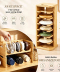 3 Piece Bamboo Water Bottle Organizer And Tumbler Lid Organizer Set with two-tier bamboo rack and 7-tier lid holder