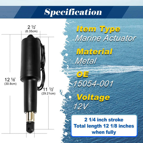 12V Boat Trim Tab Actuator With Two And A Quarter Inch Stroke OE Replacement 15054-001 metal specification image
