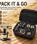 Portable Hand Crank Espresso Maker Kit With Secure Base Stand And Adjusting Pressure Settings Great For Campgrounds Roadtrips Or Garage Sessions Where You Just Want A Solid Cup Of Joe Anytime in organized EVA case.