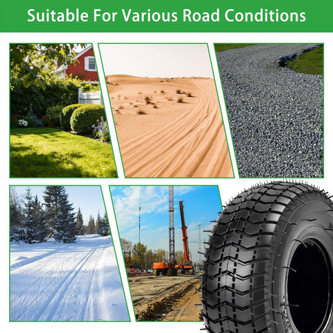Heavy Duty 9x3.50-4 Tire And Inner Tube Set For Go Karts Scooters Mini Bikes Lawn Mowers Two Pack in diverse terrain images