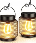 Metal Outdoor Solar Lanterns 2 Pack Waterproof Hanging Lights for Yard Patio Path Garden Decor with handles and clips