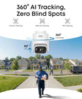 Four Camera Wireless Outdoor Security Kit with 360 Pan and Tilt Auto Tracking 2K Solar Powered Security Cameras AI Detection