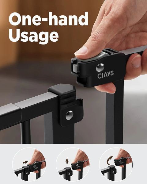 One-hand operation of Adjustable Baby Gate 29.5 To 41.3 Inches, 30-Inch Tall Metal Safety Gate with auto-close design and alarm.