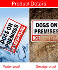 Two Pack Dogs On Duty Warning Signs, No Funny Business Trespassing Yard Markers, displays water-proof and smudge-proof features.
