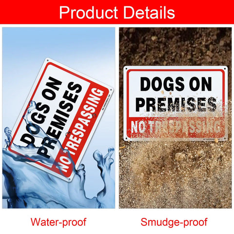 Two Pack Dogs On Duty Warning Signs, No Funny Business Trespassing Yard Markers, displays water-proof and smudge-proof features.