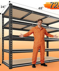 Heavy Duty Five Tier Garage Shelving Unit, 3080 Lbs Capacity, 24 Inch Deep Warehouse Shelves For Totes And Gear, Sturdy Steel Racking With Flat Overhang Free Shelves And Easy Assembly, 72" H