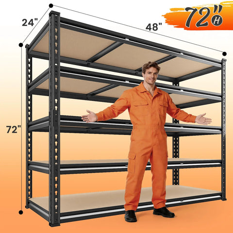 Heavy Duty Five Tier Garage Shelving Unit, 3080 Lbs Capacity, 24 Inch Deep Warehouse Shelves For Totes And Gear, Sturdy Steel Racking With Flat Overhang Free Shelves And Easy Assembly, 72" H