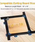 Adjustable Router Jig For Cutting Boards Up To 18 By 18 Inches shown on wood surface with corner radius guides.