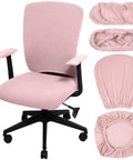 4 Piece Stretchable Office Chair Cover Set Universal Fit For Rotating Chairs Includes Seat Cover Back Cover And Armrest Pads Slipcovers In Polyester Pale Pink