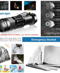 30 In 1 Survival Kit For Adventurers Gear Up Emergency torch and blanket with lighting modes and camping icons shown