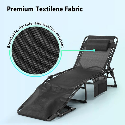 Face Hole Tanning Loungers Set Of 2 Folding Outdoor Lounge Chairs With Five Position Recline, Textilene Fabric Detail