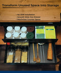 Heavy Duty Carbon Steel Clamp On Under Desk Slide Out Tray Rock Solid Metal Bin No Sweat Setup Super Slick Glide keeps spices and utensils organized.