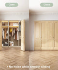 60 Inch Bifold Door Hardware Kit For Four Doors Top Mounted Sliding Barn Style Rails And Rollers shown on closet doors open and closed