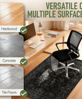 36x48 Inch Office Chair Mat for Hardwood Floors Non Slip Desk Rug for Home Office and Gaming Chairs next to a black office chair