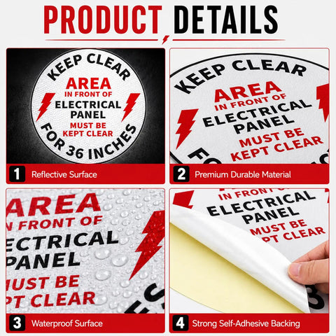 Yo Workers Need To Grab These 5 Pack 17 Inch Anti Slip Electrical Panel Clear Floor Stickers showing reflective surface and waterproof features.