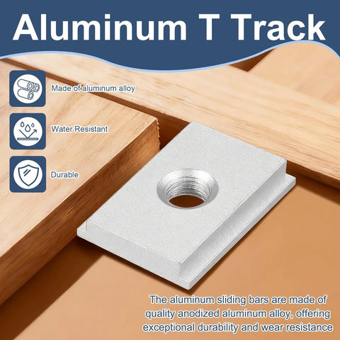 Aluminum T Track 1.2 Inch M8 Slot Slider For Router Table And Miter Saw Fixtures, Double Cut Pre Drilled Mount Holes, 4 Pack Silver T Slot Rail For Woodworking And Crosscut Sled Pro Grade Heavy Duty Easy Mount, silver aluminum T-slot rail with M8 hole