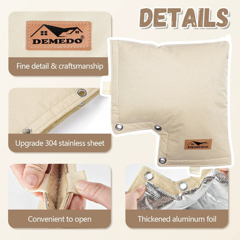 Beige Demedo insulated backflow cover for irrigation valve; front view shows grommets and strap.