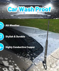 9 Inch Car Radio Antenna Mast For Ford Explorer Focus Ranger Lincoln MKT Mercury Milan Beefed Up Roof Mount Aerial With M4 M5 M6 Threaded Adapters For AM FM Signal Enhancements shown on car roof with rain drops, highlighting all-weather durability.