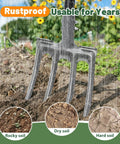 46 Inch Long Heavy Duty Garden Fork With 35 Inch Metal Handle And 4 Tine Carbon Steel Head For Easy Yard Work Digging Compost Mulch And Loosening Soil Potatoes And Transplanting In Gardens And On Farms on various soil types