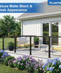 Heavy Duty 36 Inch Stainless Steel Cable Railing Corner Post Featuring 90 Degree L Drilled Holes For Clean Lines And Easy As Pie Assembly Matte Black Finish Ideal For Indoor Outdoor Deck Projects No Sweat Setup on a stylish deck with flowers.