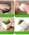 Step-by-step guide showing use of adhesive putty for securing pots, part of Clear Seventy Piece Table Cloth Clips Set for outdoor picnics.