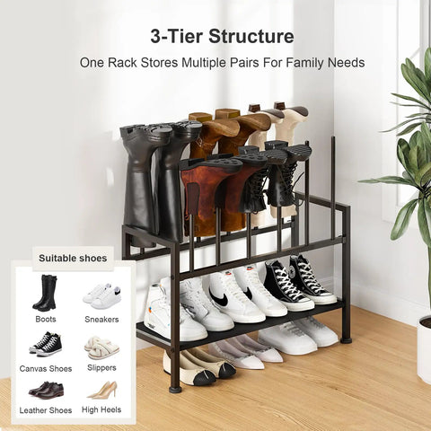 Free Standing Boot Rack With Upside Down Design, Heavy Duty Black Metal Shoe Organizer For Knee High Boots And Sneakers, Real Deal Storage Solution That Stashes Your Kicks Without Stepping On Your Toes