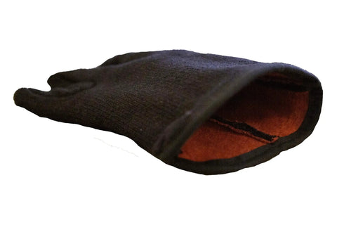 Brown Jersey Winter Work Gloves With Red Fleece Lining for All Day Comfort and Warmth shown from open wrist angle