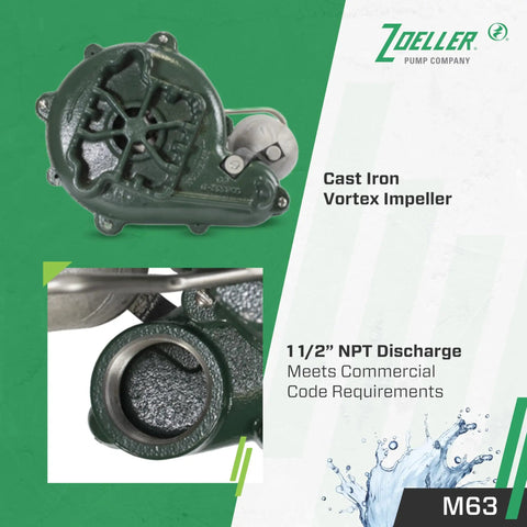 M63 Automatic Submersible Sump Pump With 3/10 HP Cast Iron Housing Vortex Impeller detail