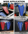 Magnetic Wrench Organizer With Non Slip Handle 24 Slot Pro Grade Heavy Duty Rack for drawers, portable use, wall mount.