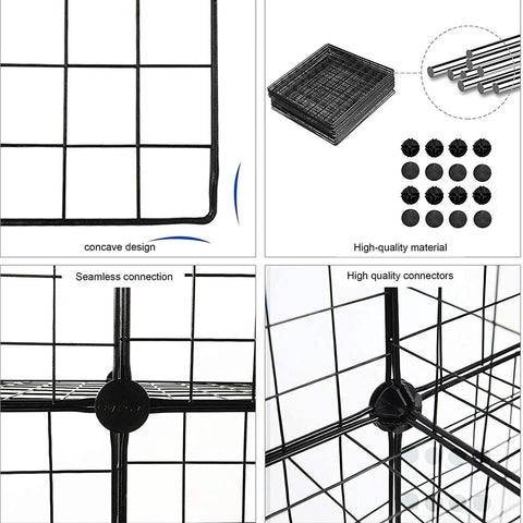 Concave design and high-quality connectors of 9 Cube Wire Storage Organizer With Metal Grid Panels, Modular Bookshelf Black Finish.