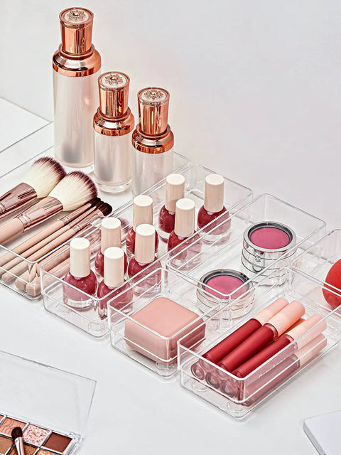 22 Piece Drawer Organizer Set With Non Slip Silicone Pads Clear 4 Size Trays For Makeup Jewelry Utensils Grab And Go Storage