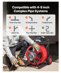 Heavy Duty Automatic Feed Drain Cleaner Machine With One Hundred Foot By Three Quarter Inch Kink Free Steel Sewer Snake Auger in use with pipe attachments.