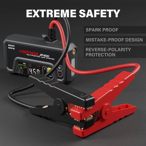 Powerful 2500A Jump Starter With Air Compressor And Tire Inflator, Portable 12V Car Battery Booster, safety features